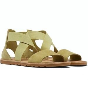 Sorel Ella II Green Suede Leather Criss Cross Elastic Flat Sandals Size 6